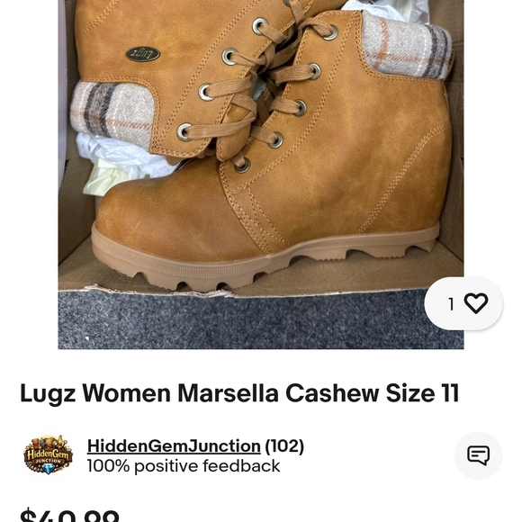 Lugz Brown Wedge Boots with Plaid Detail - Picture 2 of 2